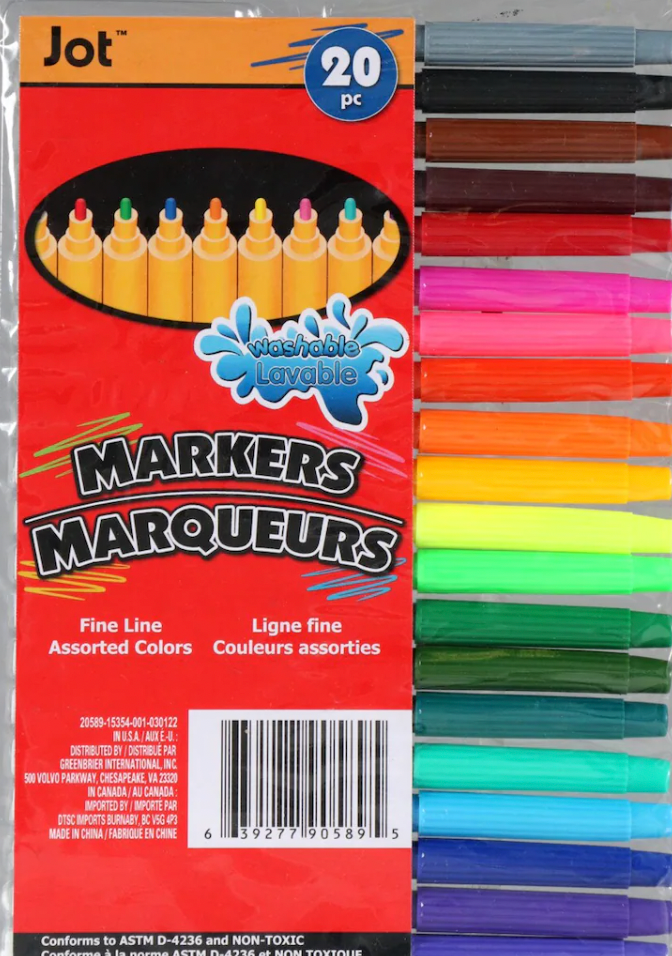 JOT Washable Fine Tip Point Markers 4 Packs of 20 Markers for School, –  ToysCentral - Europe